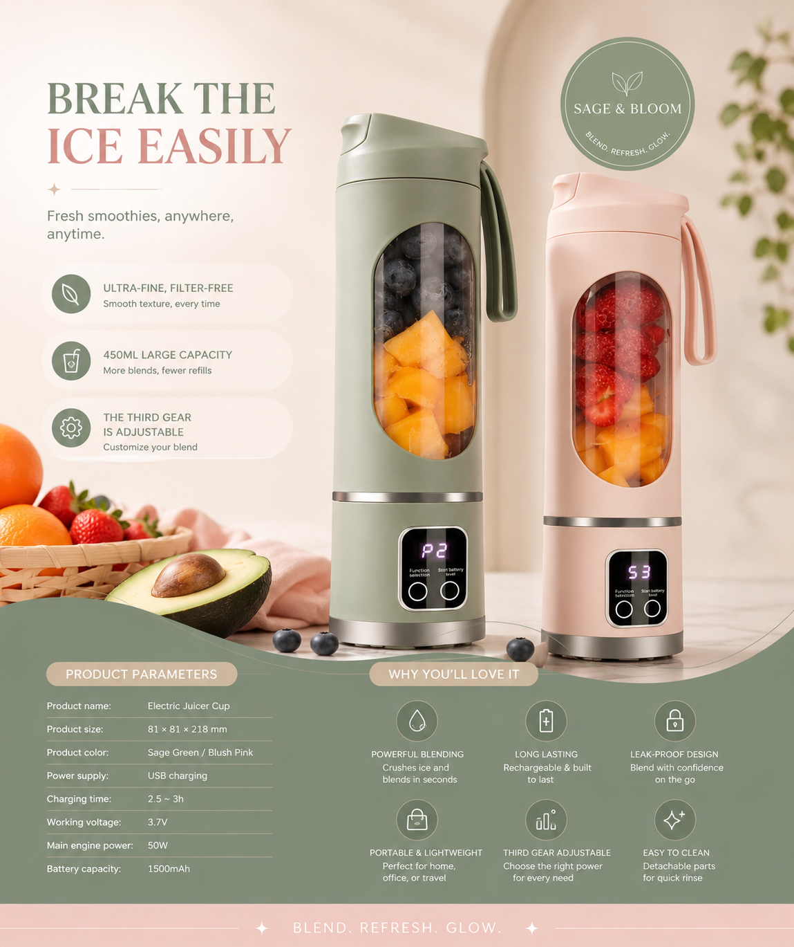 Portable blender features